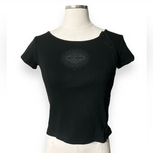 HARLEY-DAVIDSON 2004 Black Snap-Front Baby Doll Shirt